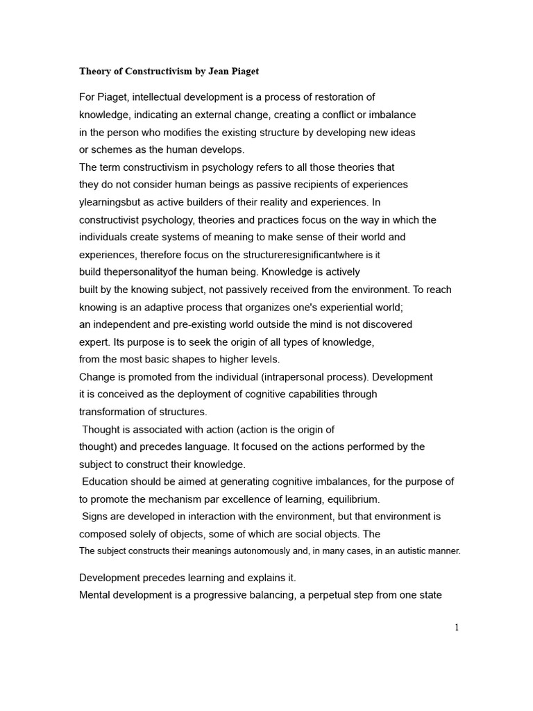 Piaget's Constructivism Theory Explained | PDF | Constructivism ...