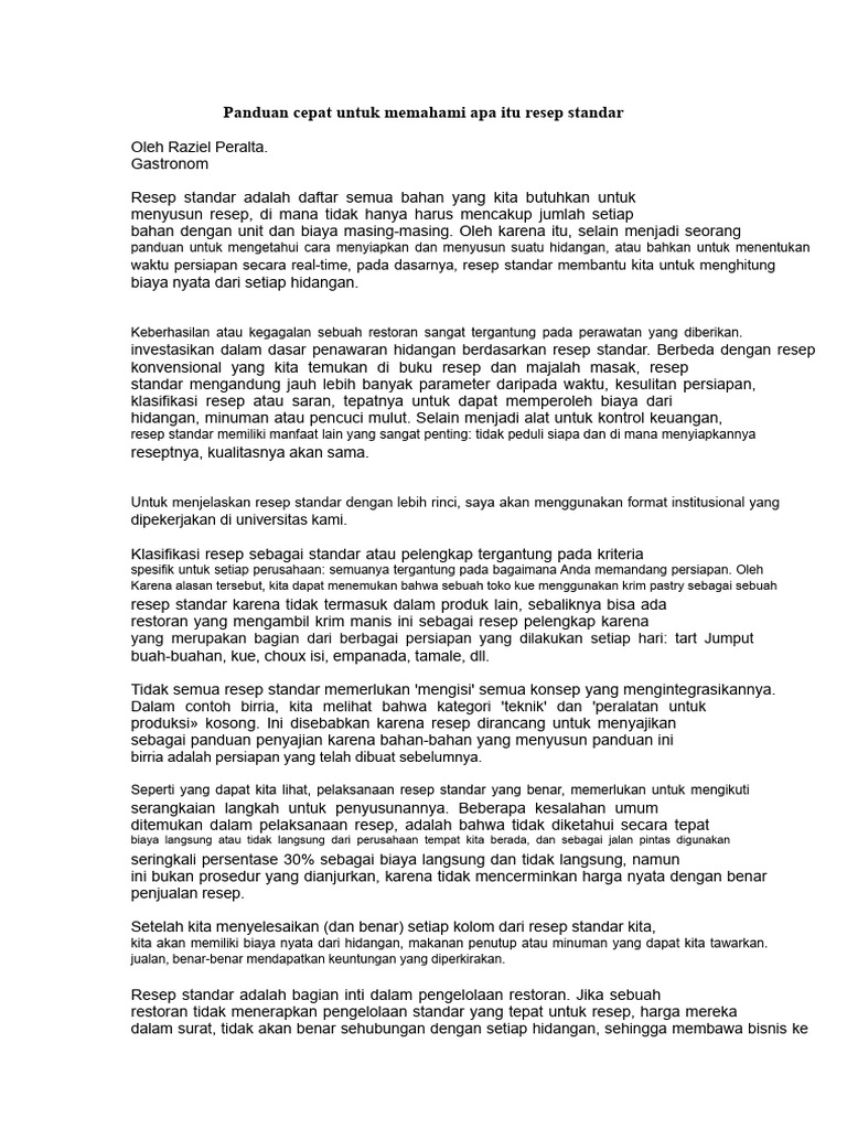 Panduan Resep Standar untuk Restoran | PDF