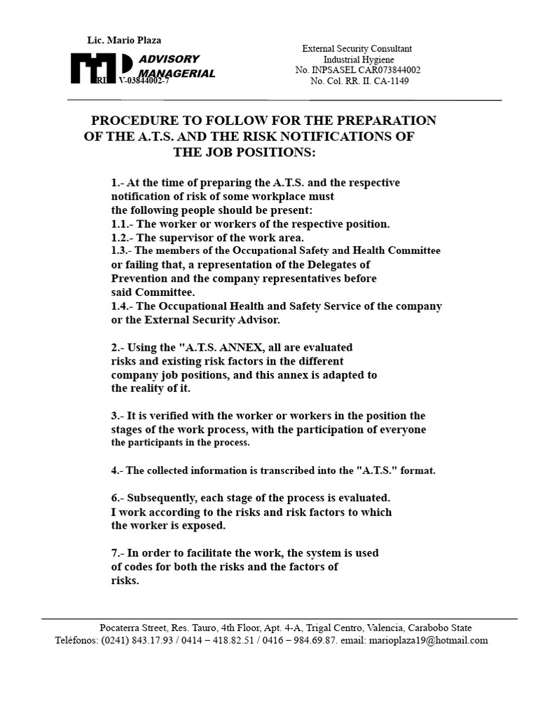 ATS Preparation and Risk Notification Guide | PDF | Occupational Safety ...