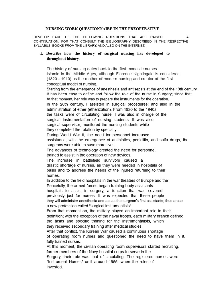 Preoperative Nursing and Surgical History | PDF | Surgery | Anesthesia