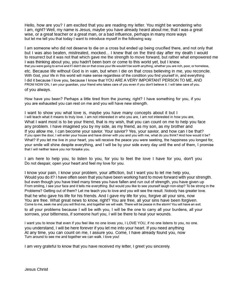 Letter From Jesus Christ | PDF | Jesus | Religious Belief And Doctrine