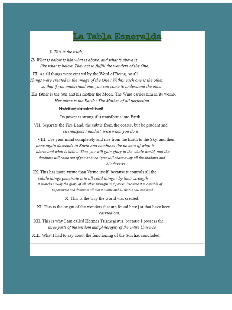 The Emerald Tablet of Hermes Trismegistus | PDF