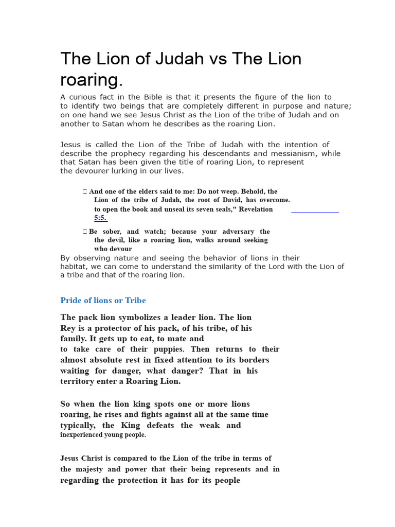 Lion of Judah vs Roaring Lion Explained | PDF | Satan | Lion