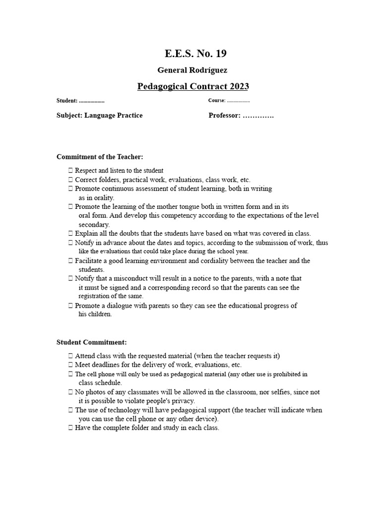 Pedagogical Contract for Language Practice | PDF | Teachers ...