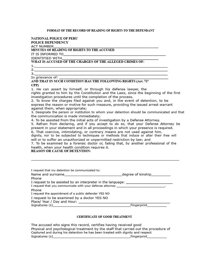 Reading Rights Record for Defendants | PDF | Lawyer | Criminal Defense ...