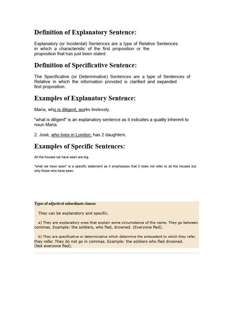 Explanatory and Specifying Sentence | PDF | Adjective | Sentence  (Linguistics)