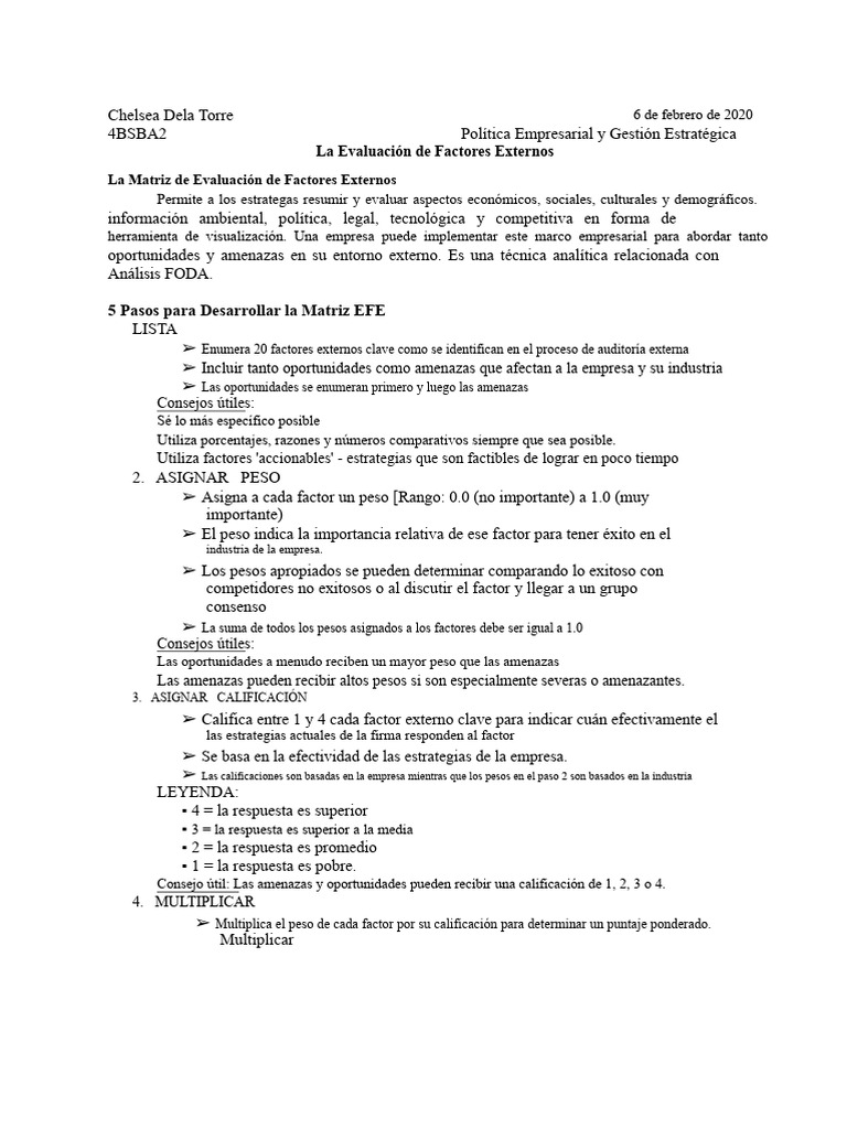 Matriz EFE: Evaluación de Factores Externos | PDF | Gestión estratégica ...