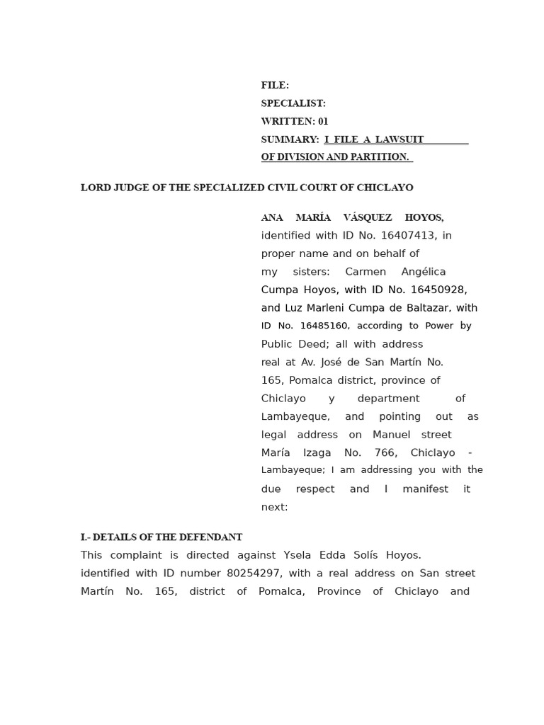 Lawsuit for Inheritance Partition in Chiclayo | PDF | Lawsuit | Inheritance
