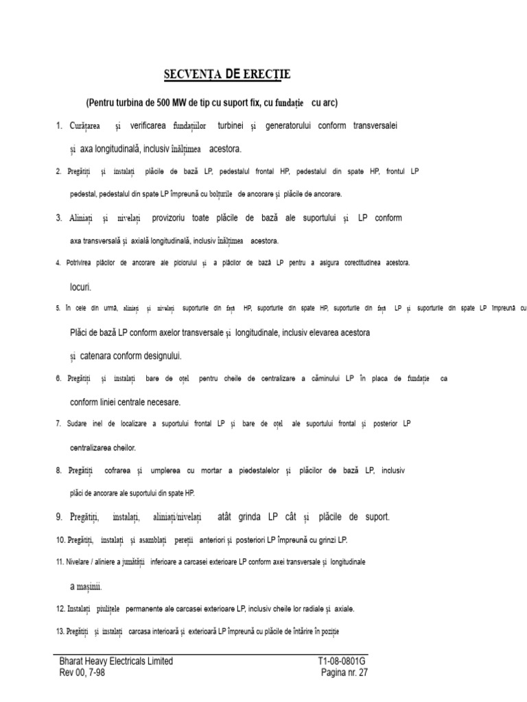 Secvența de Erectie A Turbinei Cu Abur | PDF