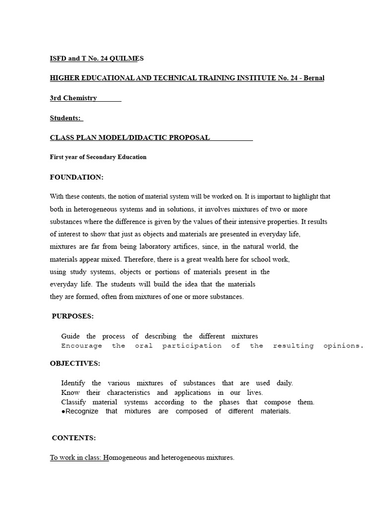 Class Plan: Mixtures in Chemistry | PDF | Mixture | Water