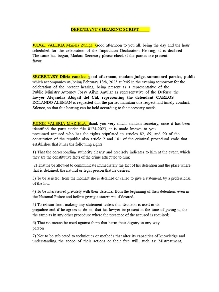 Defendant's Hearing Script Overview | PDF | Prosecutor | Polygraph