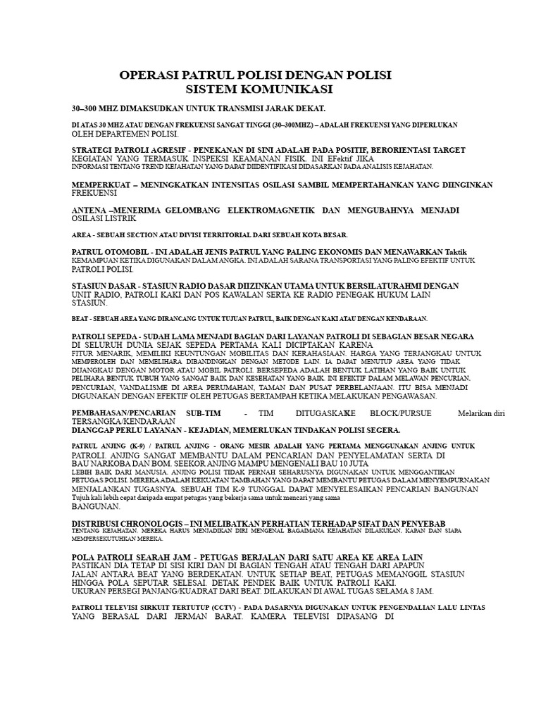 Operasi Patroli Polisi Dengan Sistem Komunikasi Polisi | PDF