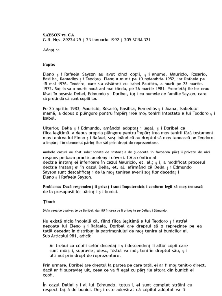 Succesiune - Sayson Vs CA | PDF