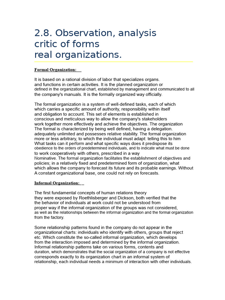 2.8 Observation, Critical Analysis of Real Organizational Forms | PDF ...