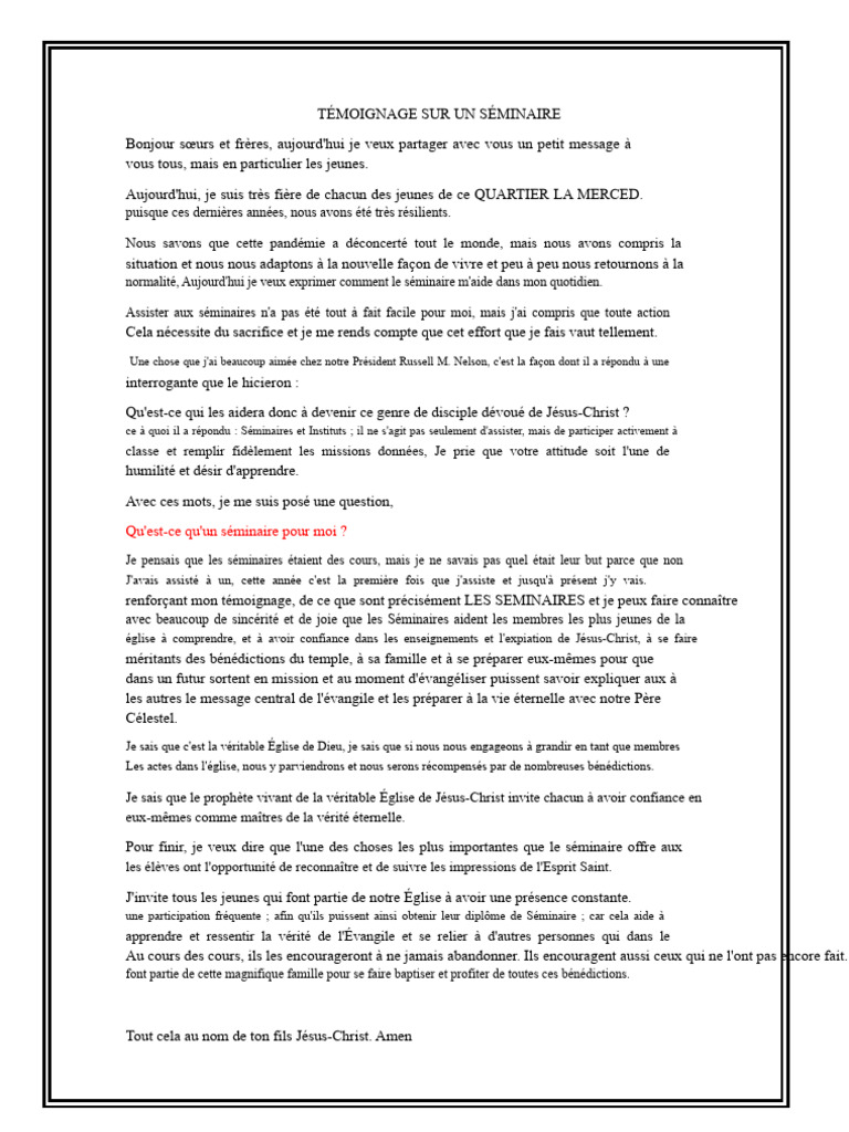 Impact des séminaires sur les jeunes | PDF | Église chrétienne | Vérité