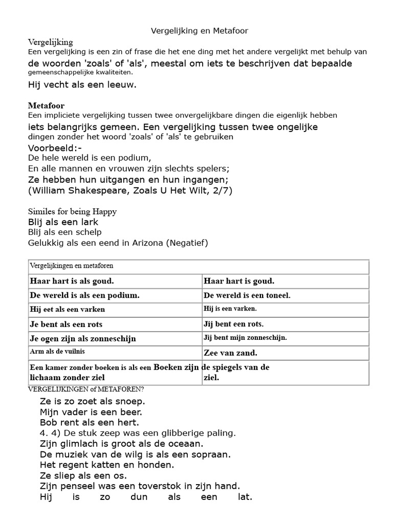 Metafoor Voorbeelden Voor Kinderen | PDF, image size:768x1024