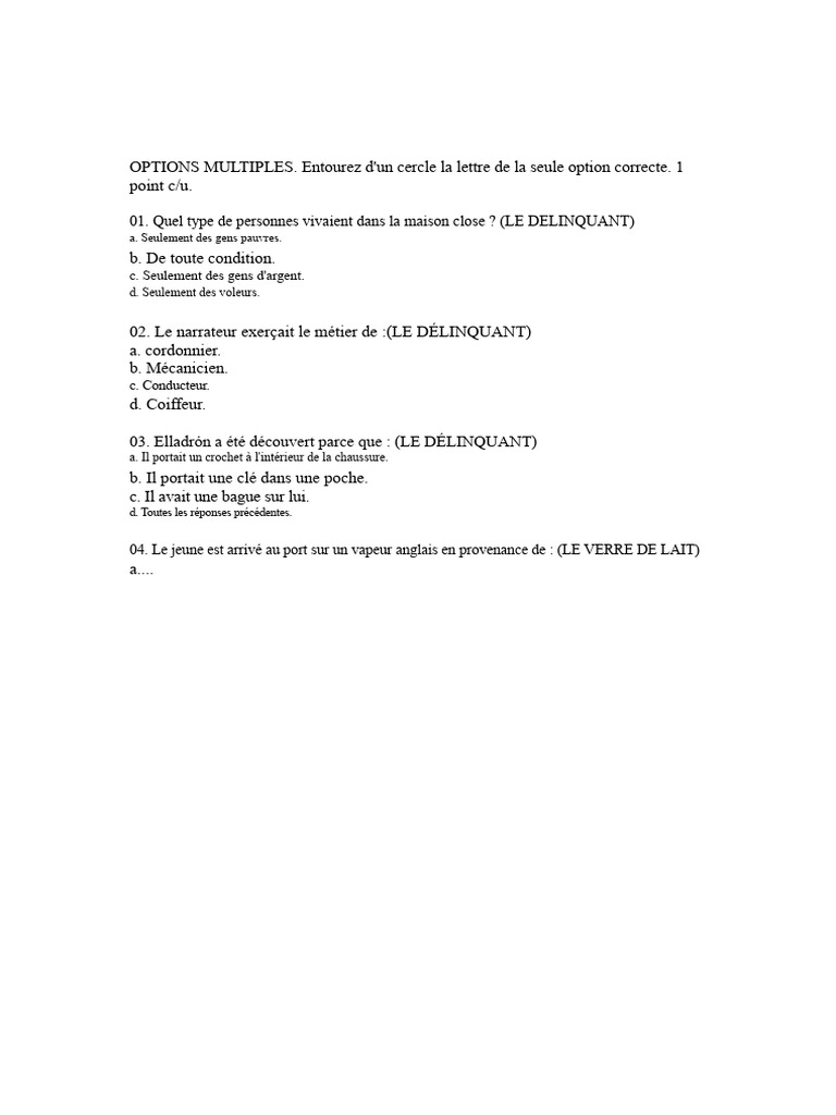 Quiz sur le livre 