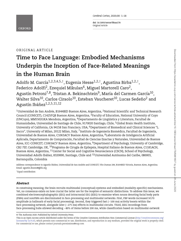 Face-Related Meanings in the Brain | PDF | Cognition | Cognitive Science