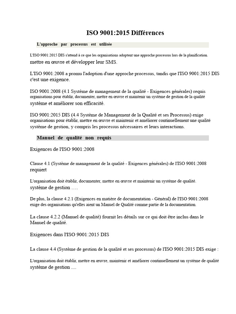 Différences entre ISO 9001:2008 et 2015 | PDF | Management de la ...