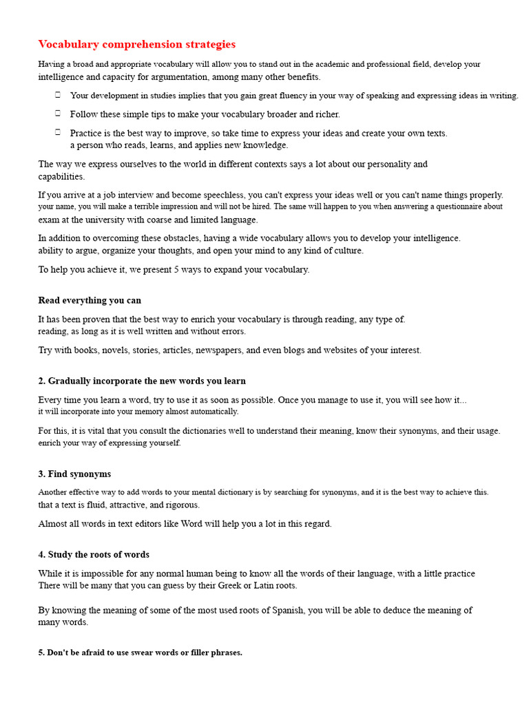 5 Strategies to Enhance Vocabulary Skills | PDF | Morphology ...