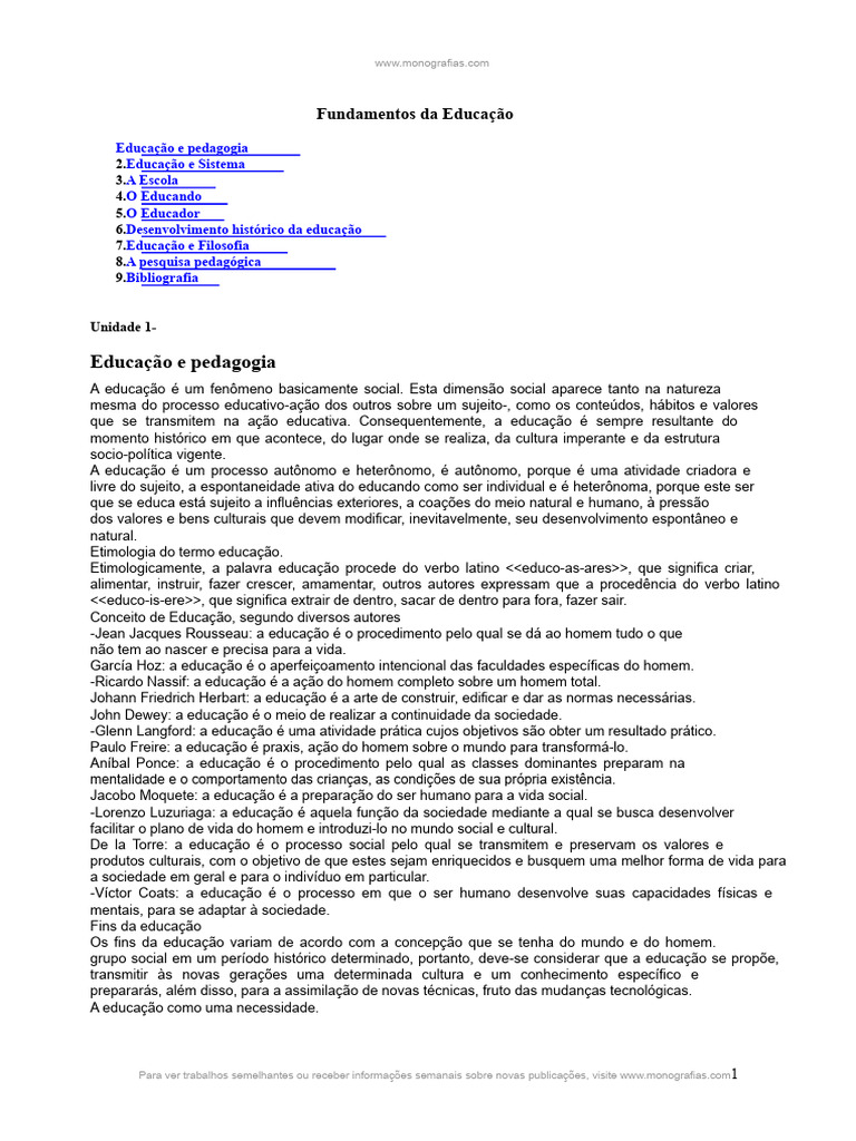 Fundamentos e Conceitos da Educação | PDF | Pedagogia | Aprendizado