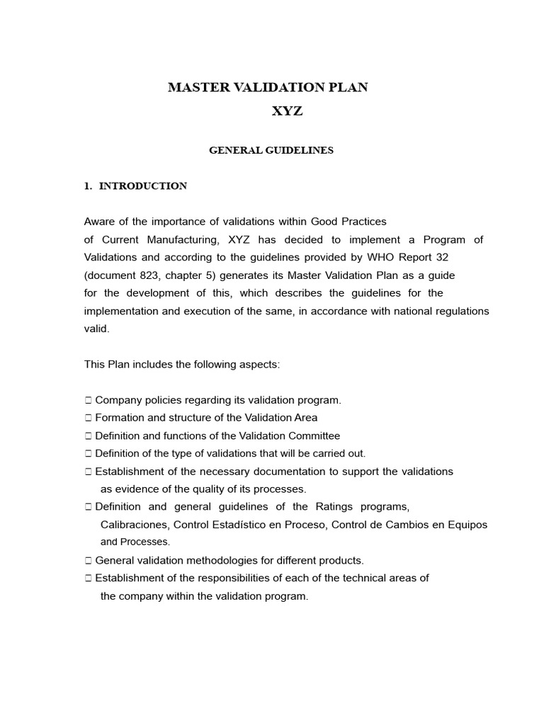 Master Validation Plan Overview | PDF | Verification And Validation ...