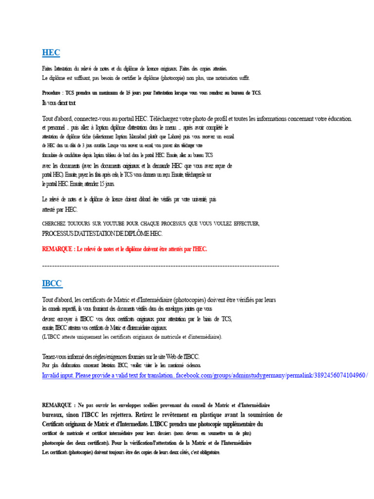 Attestation de Diplôme HEC et IBCC | PDF
