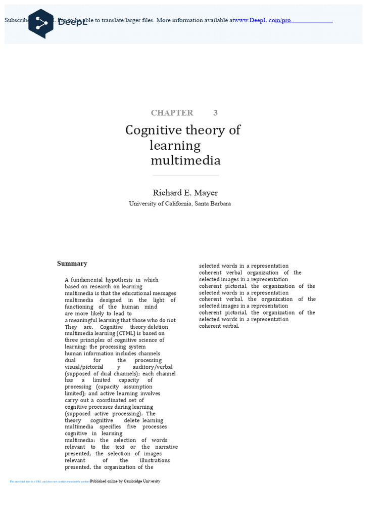 1 - Cognitive Theory of Multimedia Learning MAYER SPANISH | PDF ...