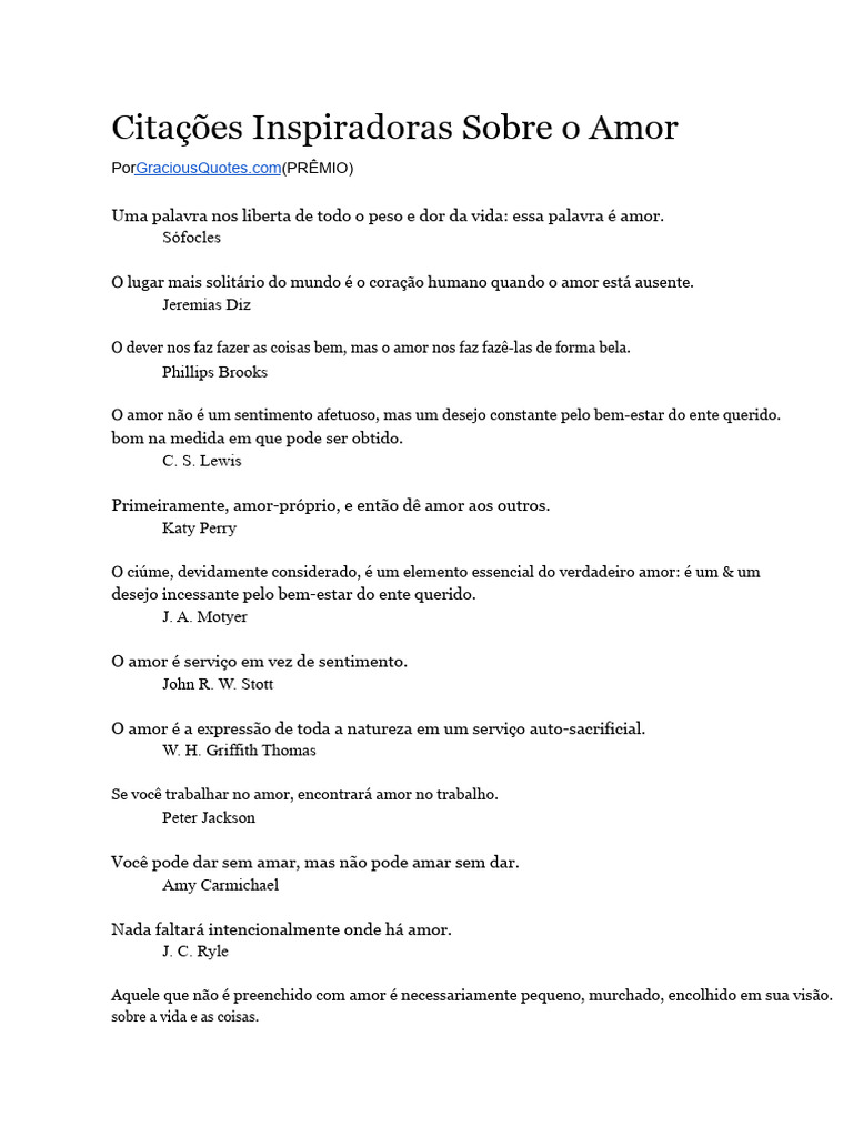 Citações Inspiradoras sobre o Amor | PDF | Amor | Vida