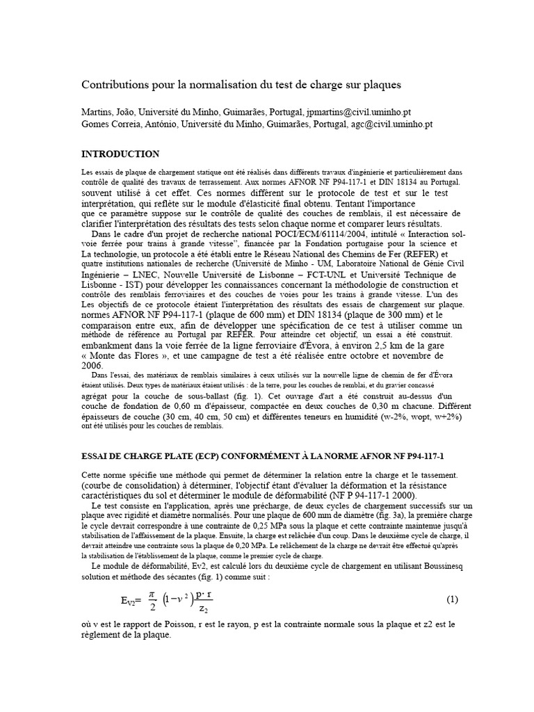 Normalisation des tests de charge sur plaques | PDF | le Portugal ...