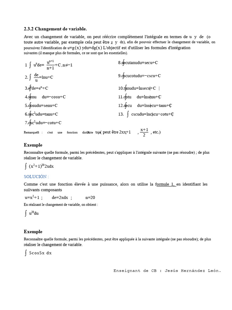 Formule du Changement de Variable | PDF | Intégral | Analyse mathématique