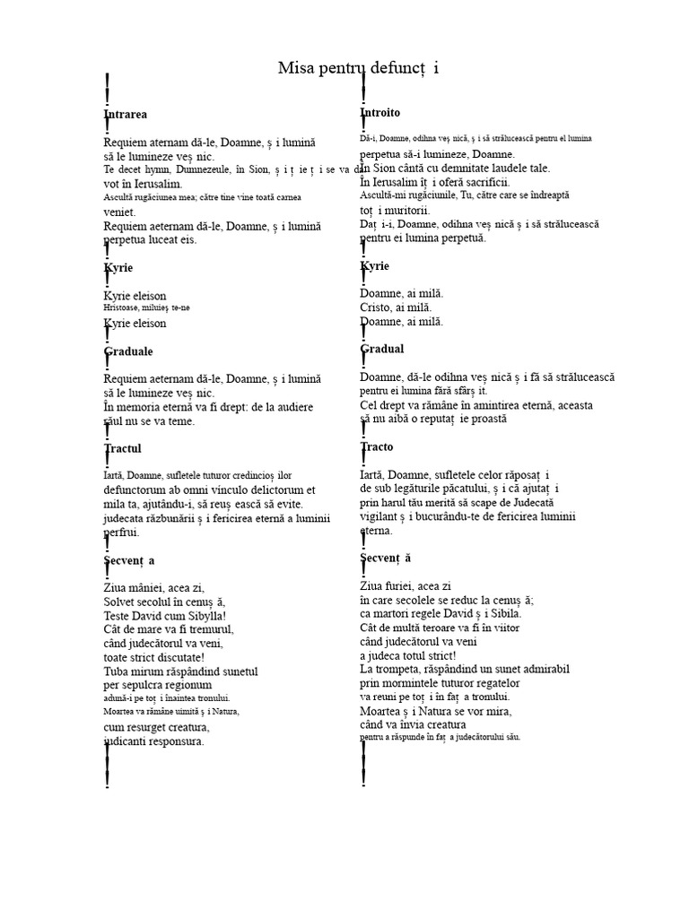 Misa Pentru Cei Decedați - Text Și Traducere | PDF