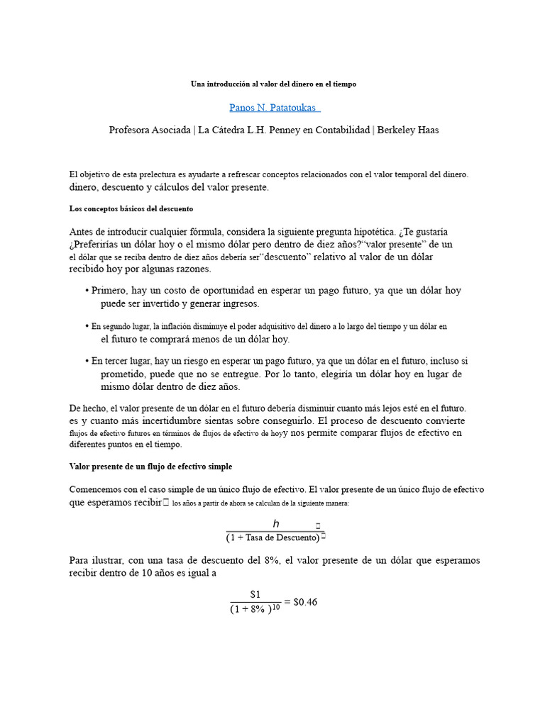 Patatoukas - Introducción Al Valor Del Dinero en El Tiempo | PDF | Tasa ...