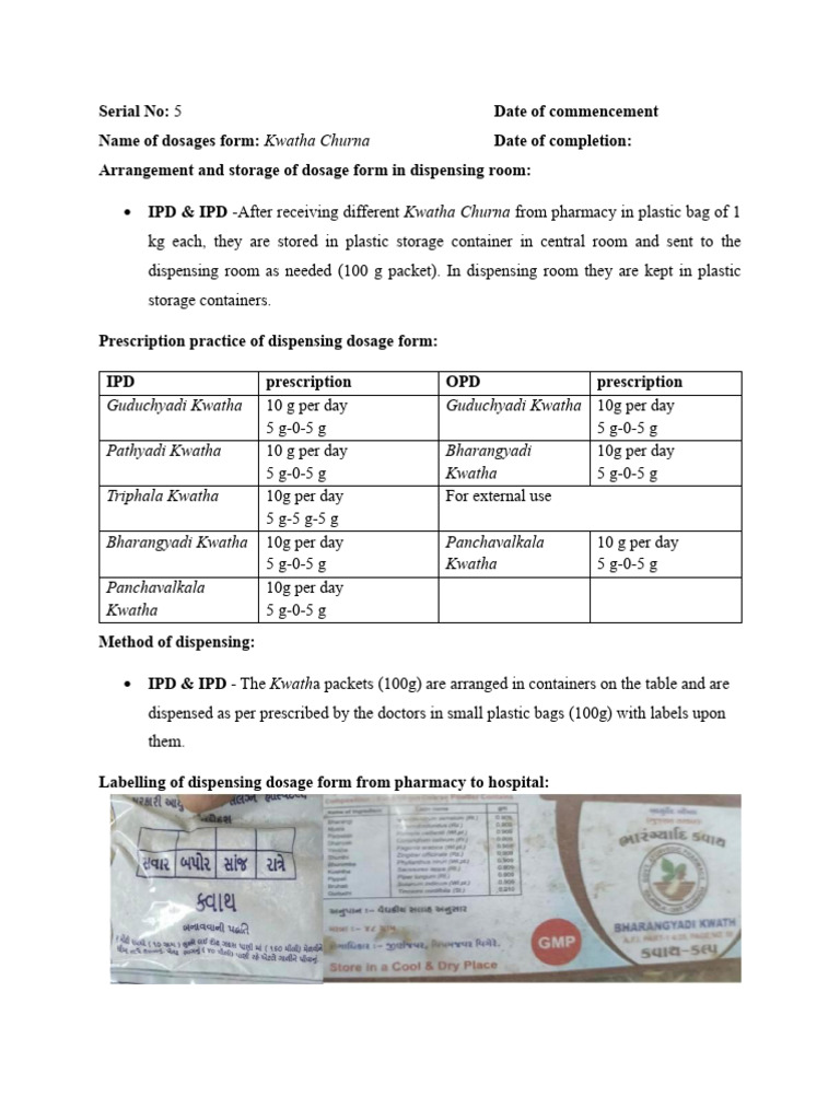 Kwatha Churna Dispensing Guidelines | PDF