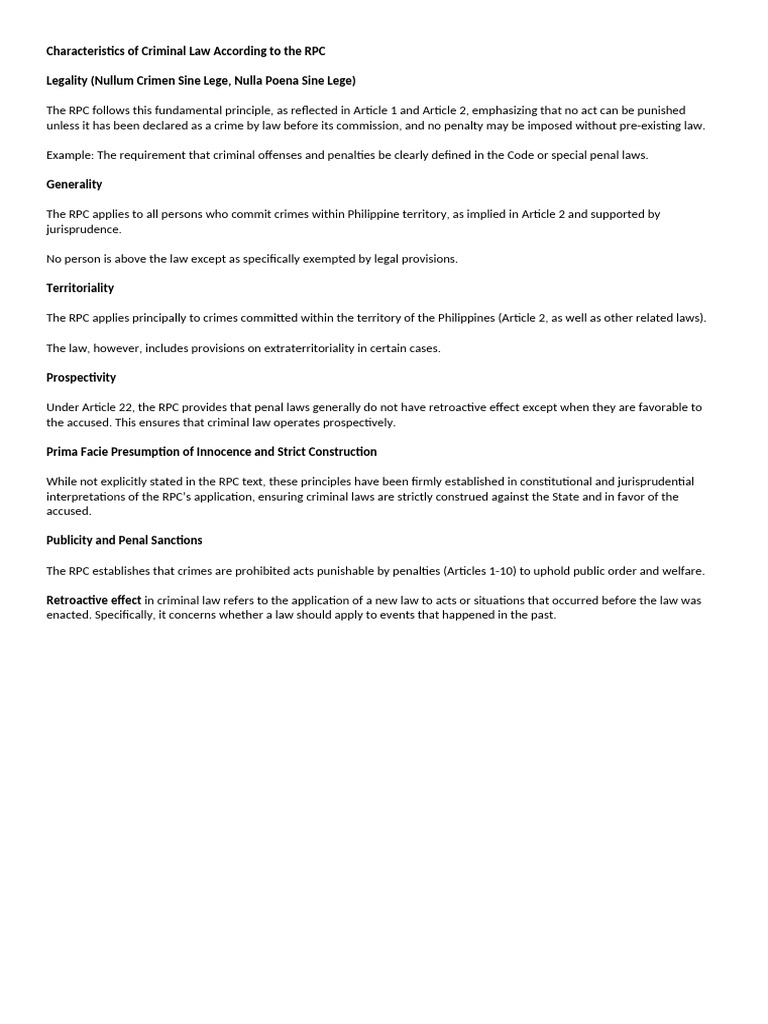 Characteristics of Criminal Law in RPC | PDF