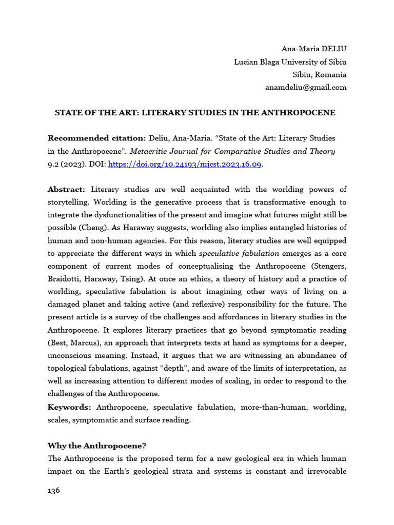 Literary Studies and the Anthropocene | PDF | Anthropocene | Psychoanalysis