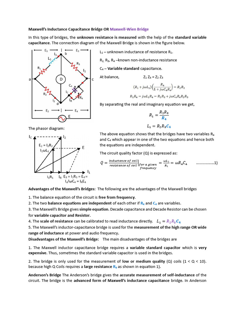 Inductance Measurement Bridges Explained | PDF | Capacitor | Capacitance