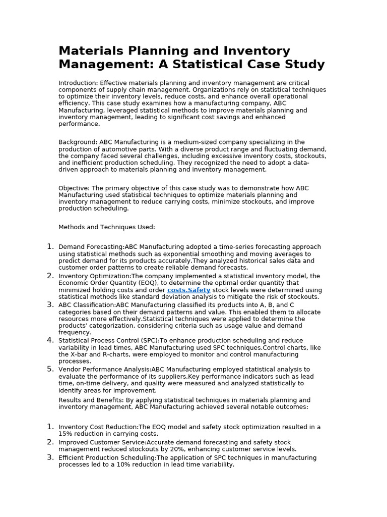 Statistical Inventory Management Case Study | PDF | Inventory | Forecasting