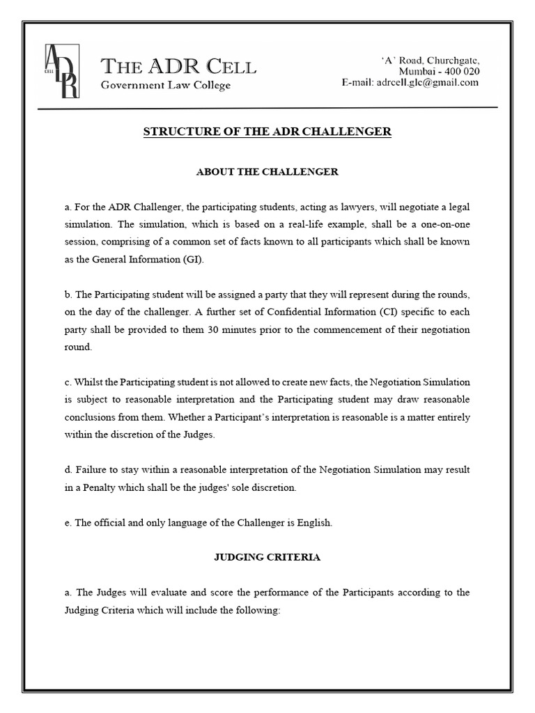 ADR Challenger Negotiation Guidelines | PDF | Negotiation | Alternative ...