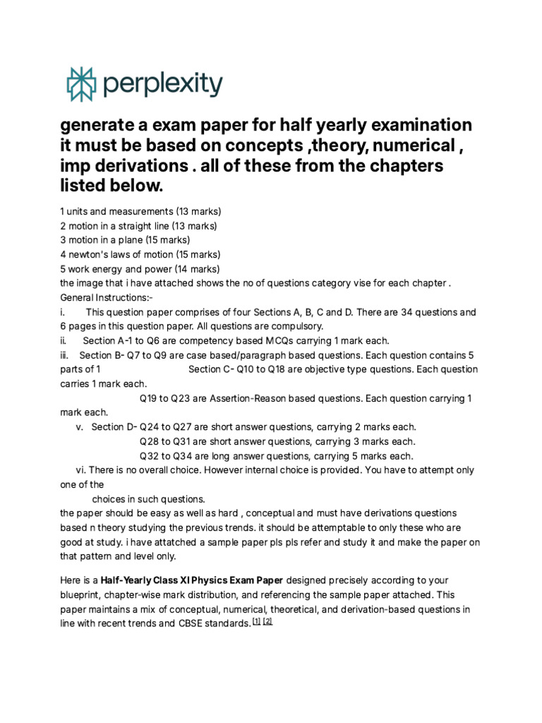 Generate A Exam Paper For Half Yearly Examinatio | PDF | Force | Velocity