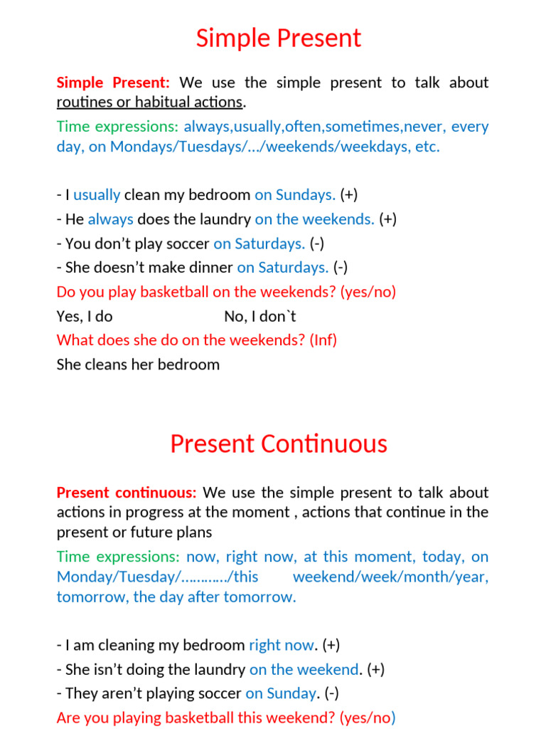 Simple Present - Present Continuous2 | PDF | Workweek And Weekend ...