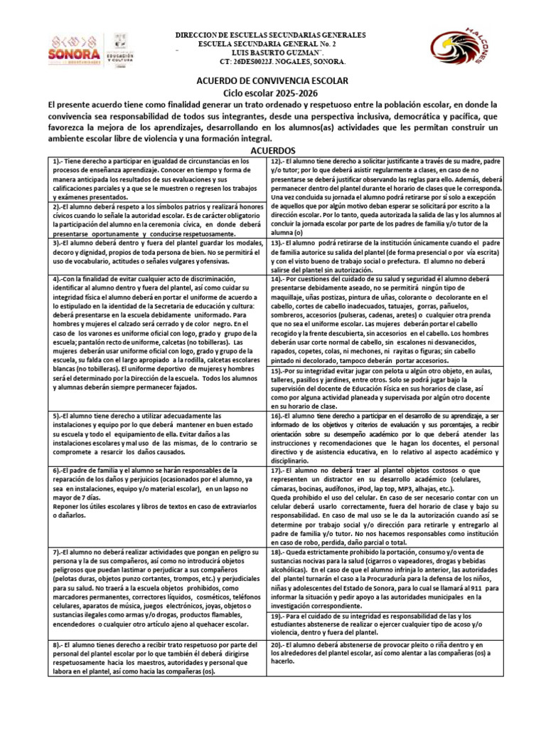 Acuerdo de Convivencia Escolar 2025-2026 | PDF | Escuelas | Trabajo Social