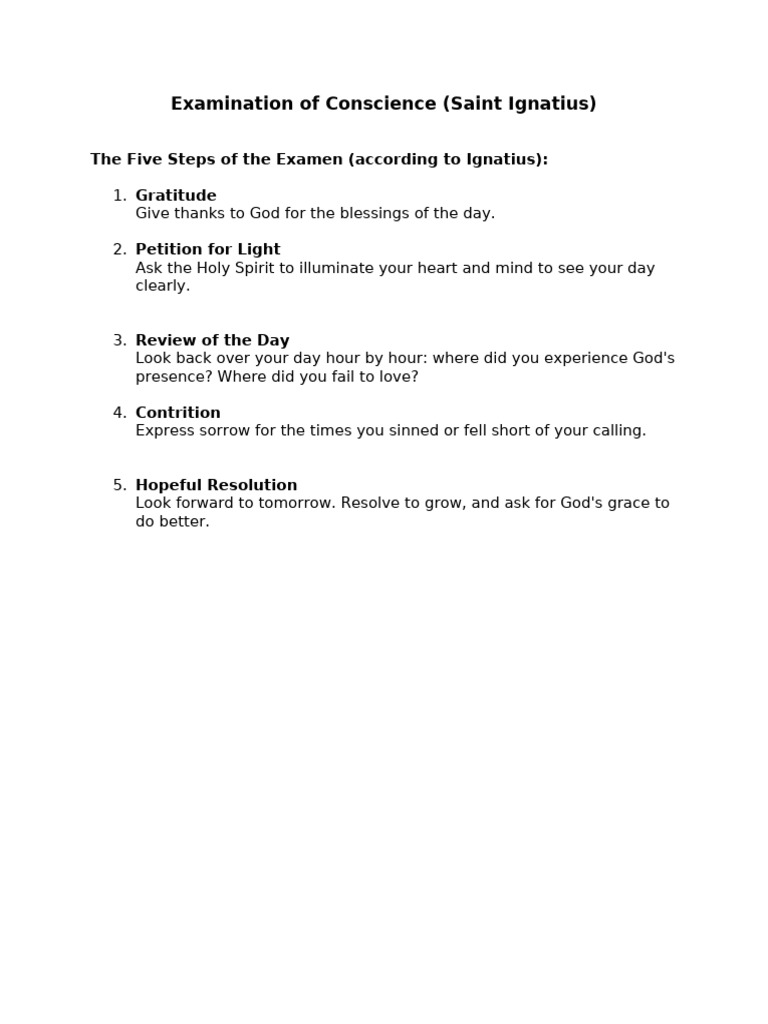 Ignatian Examination of Conscience Steps | PDF