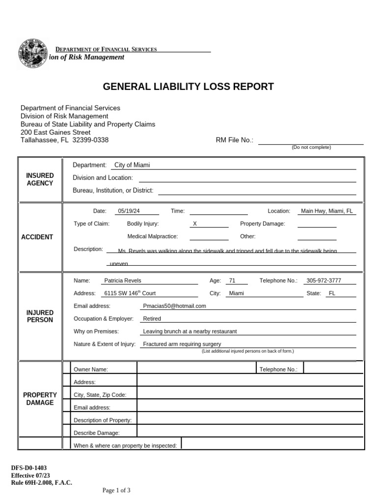 Miami General Liability Loss Report | PDF | Private Law | Common Law