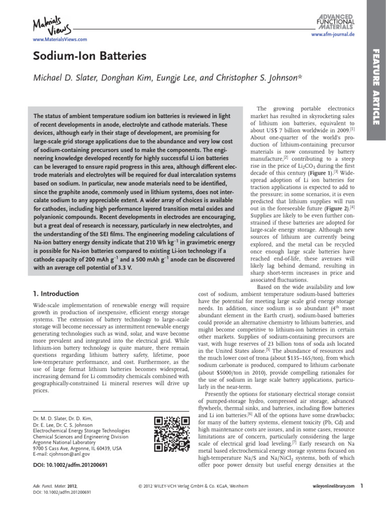 Sodium-Ion Batteries for Energy Storage | PDF | Lithium Ion Battery ...