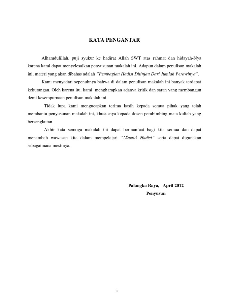 Kata Pengantar Makalah Ulumul Hadist