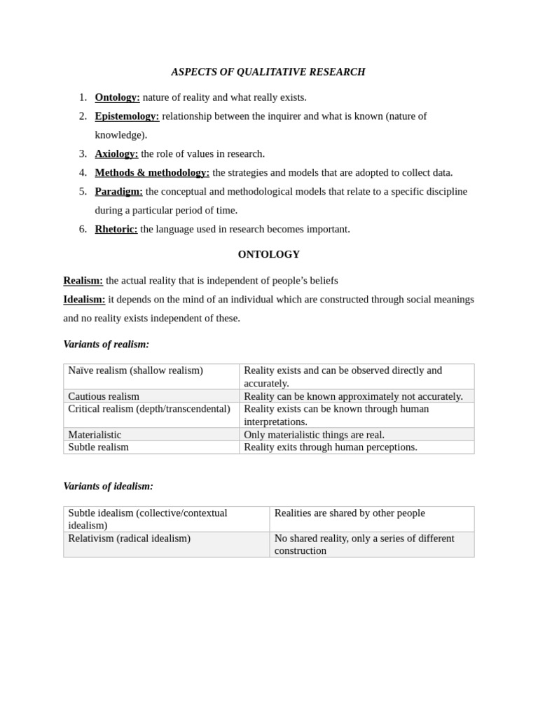 Key Aspects of Qualitative Research | PDF | Reality | Philosophical Realism