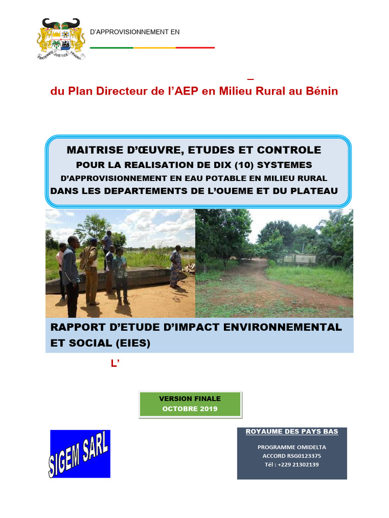 Rapport EIES pour AEP Bénin 2019 | PDF | Environnement naturel | Eau