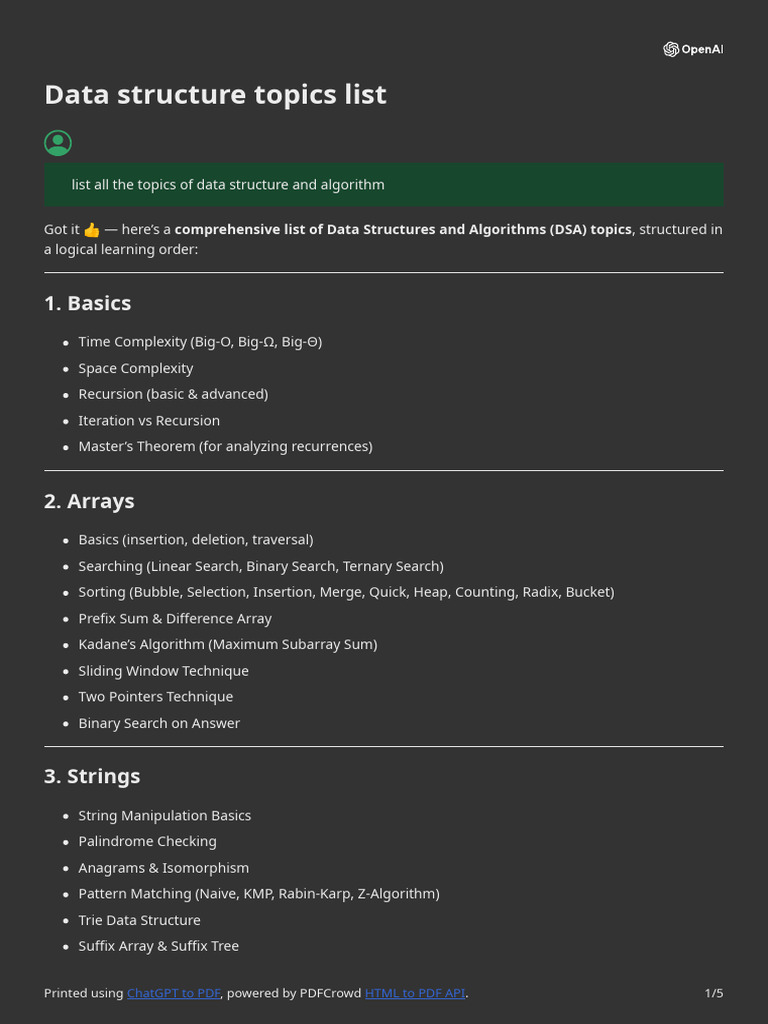 Comprehensive DSA Topics List | PDF | Applied Mathematics | Combinatorics