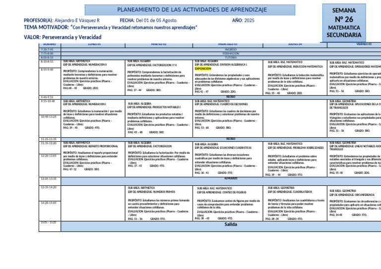 Horario de Clases de Matemáticas 2025 | PDF | Factorización | Evaluación